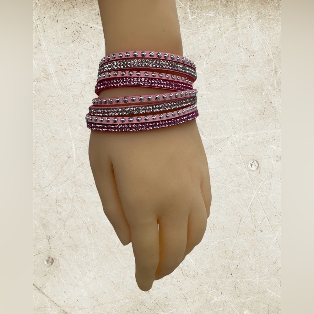 Pink sparkly wrap bracelet - rhinestones -